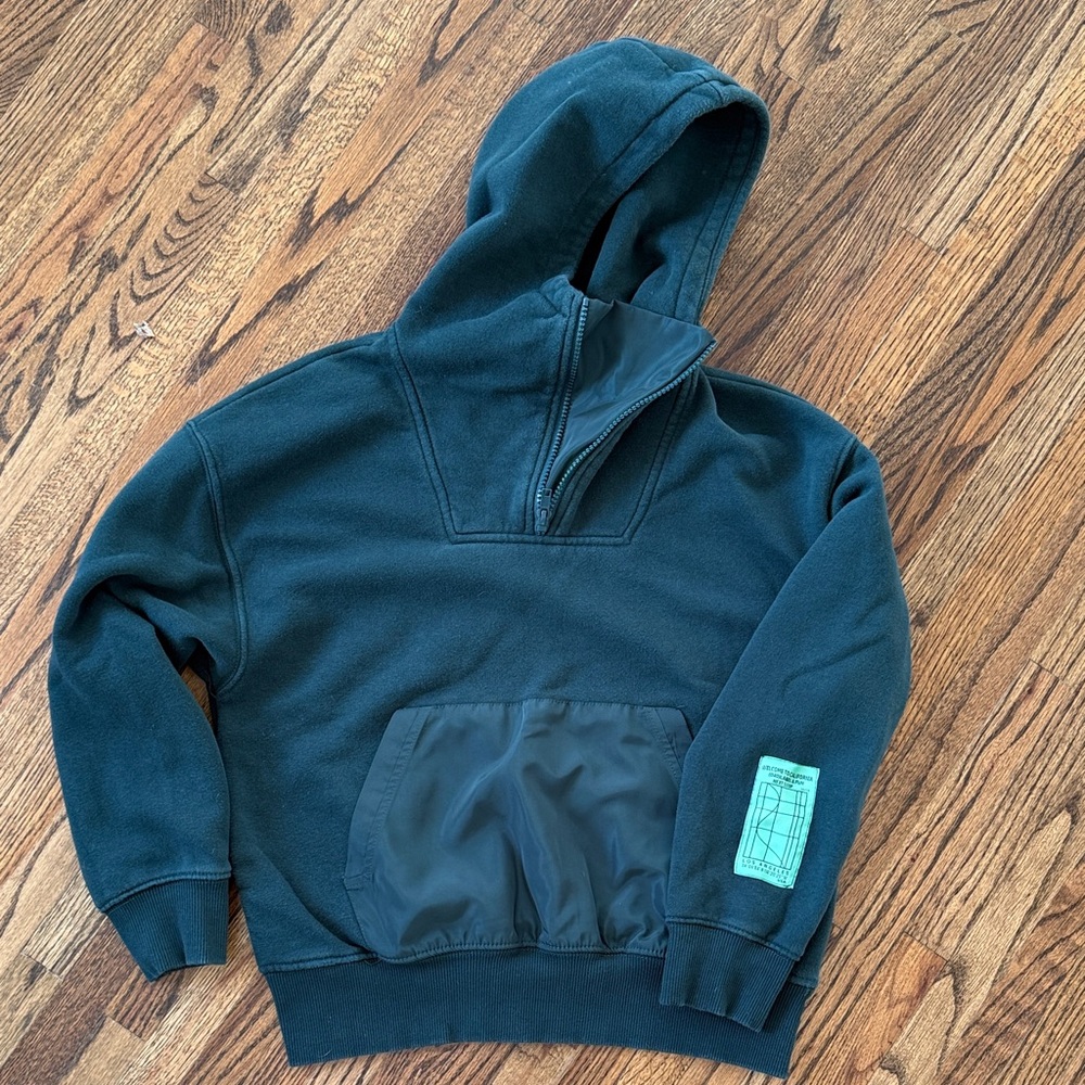 Zara Kids Forest Green Fleece Hoodie with Nylon Accents